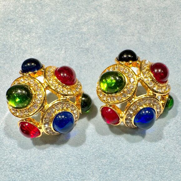 Vintage Multi-colored stone and crystal rhinestone Earrings - Picture 9 of 9